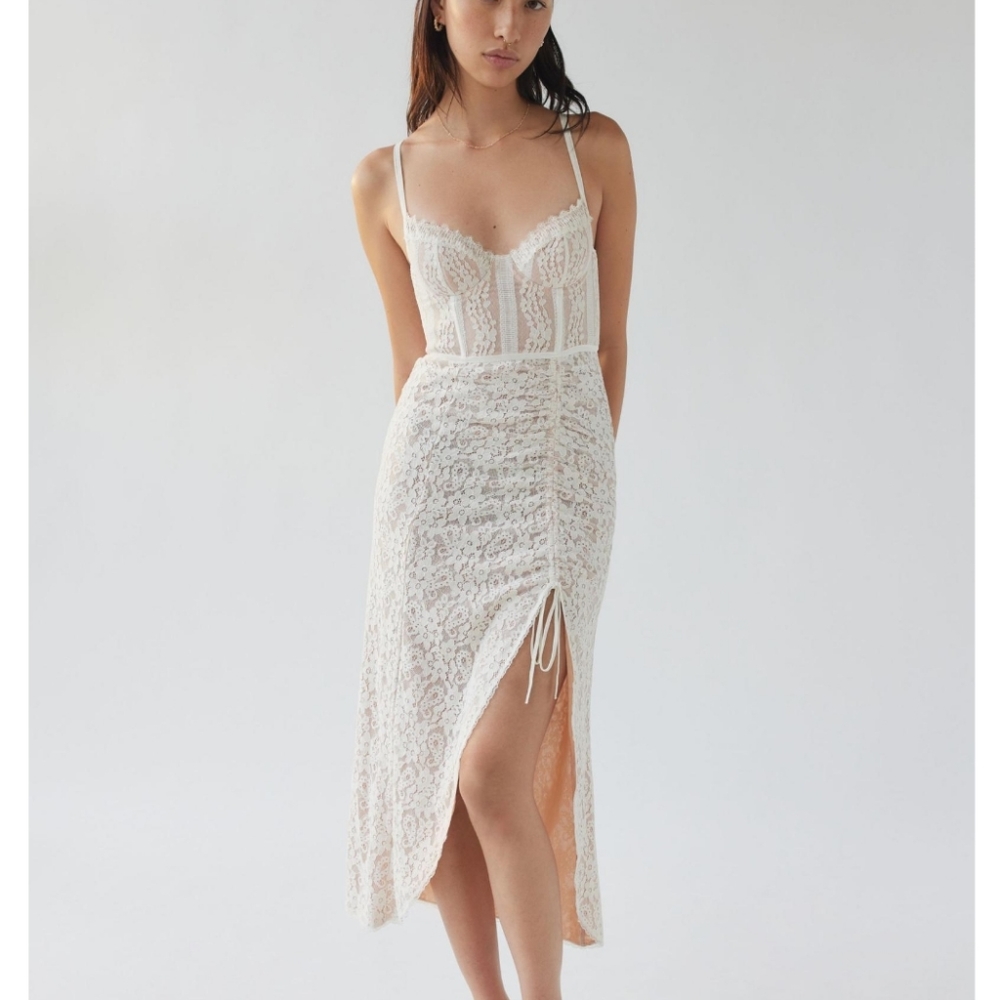 Urban Outfitters Cream Lace Midi Dress with Slit